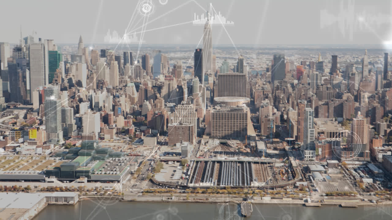 Aerial view of New York with data connections