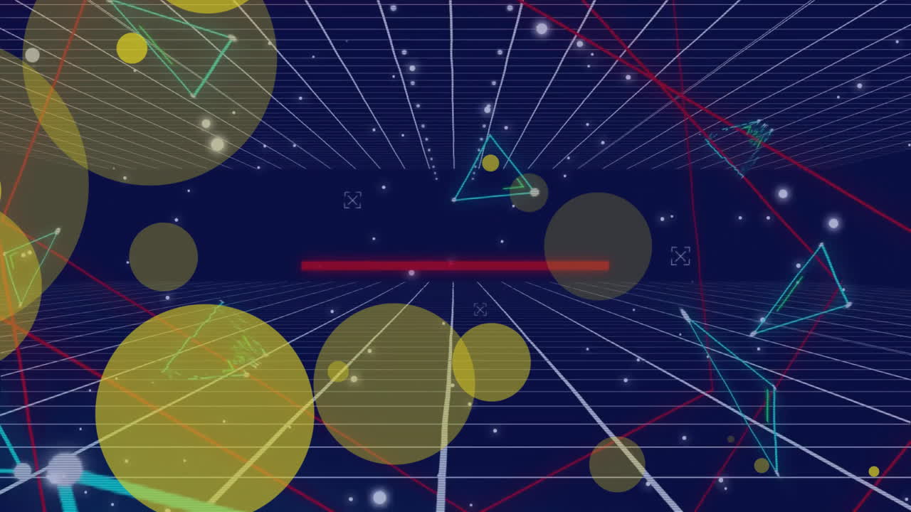 연결 및 그리드 네트워크에 대한 오렌지색 빛의 점의 애니메이션