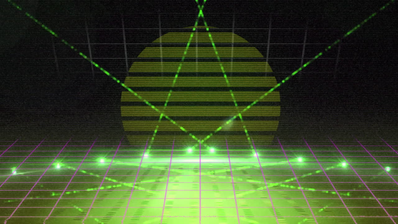 검은색 배경에 디지털 태양 위에 빛의 흔적의 애니메이션