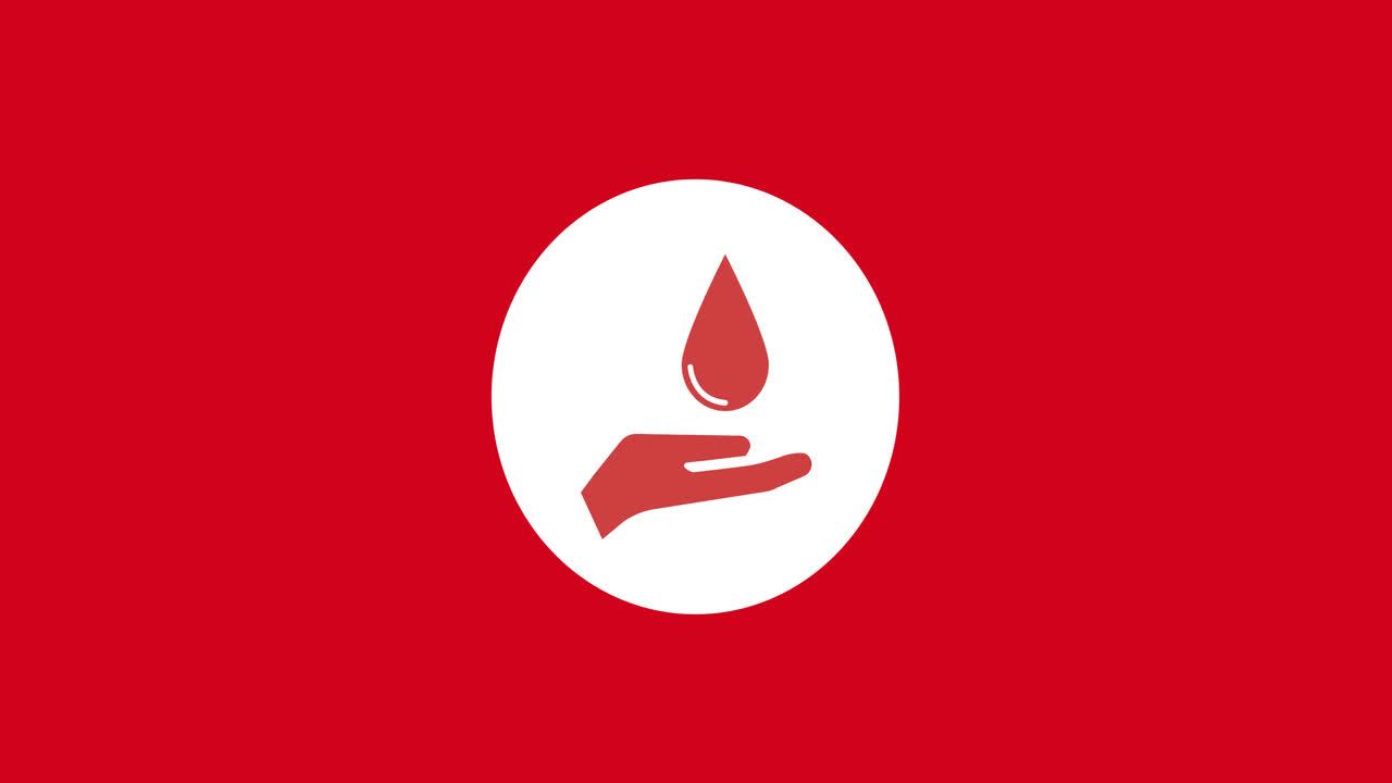 Animation of hand with waterdrop icon over red background