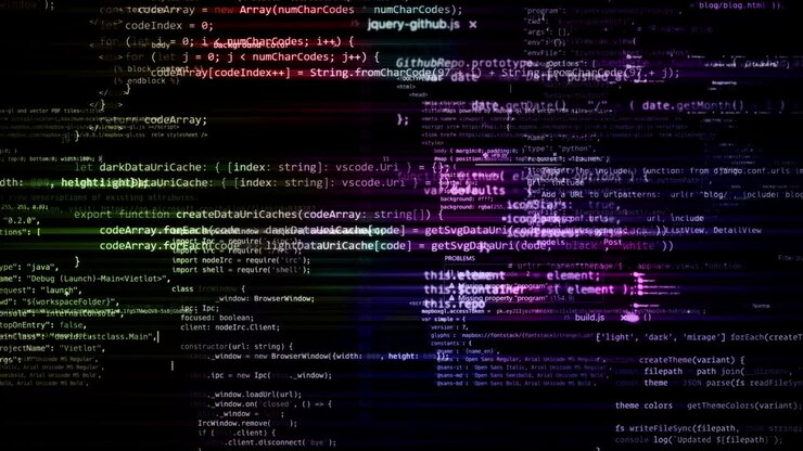 The abstract code moves in the virtual space. looped