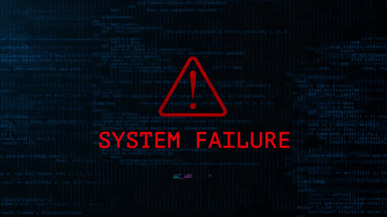 4k system failure message flashing on screen loop animation hacking attack computer system crash