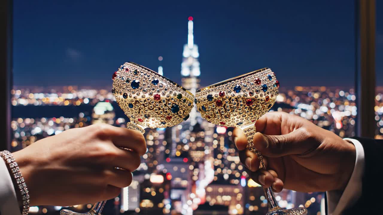 Champagne Toast with City View