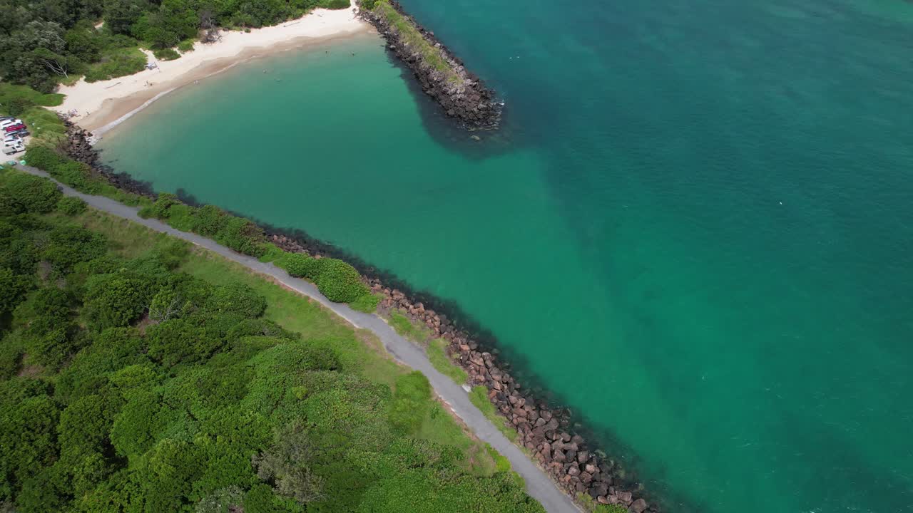 Marlo's Beach, Seawall And Tweed River In NSW, Australia - Aerial Drone Shot