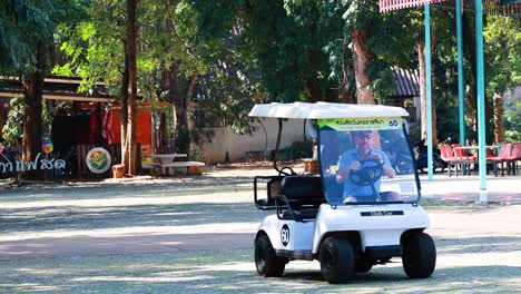 golf cart driving through zoo in thailand