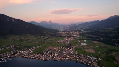 sunset in arth, a town in schwyz district in switzerland