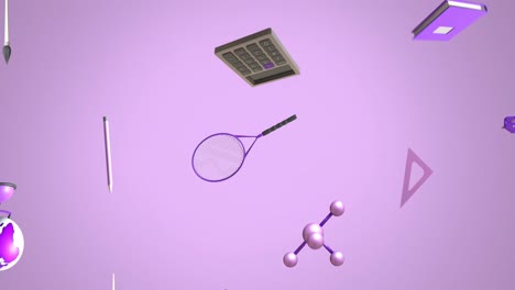 animación de iconos educativos sobre un fondo púrpura