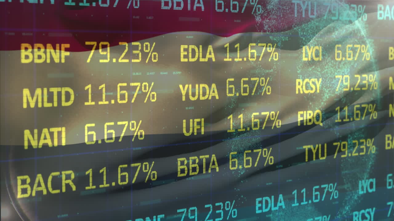 러시아의  ⁇ 발 위에서 금융 데이터 처리의 애니메이션