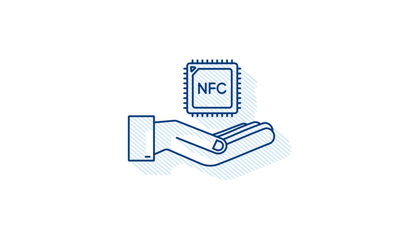 Shadow NFC processor icon with hands. NFC chip. Near field communication. motion graphic