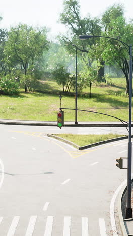 park intersection with traffic light