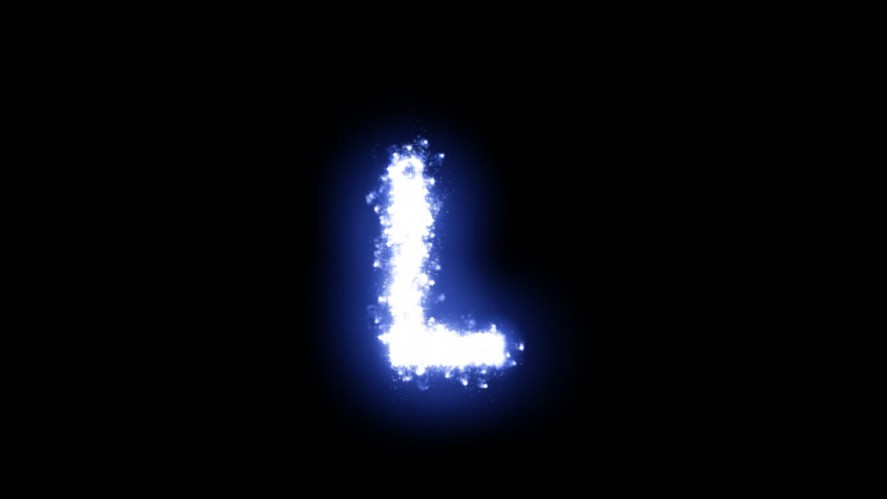 Lettera L luminosa con stelle scintillanti su sfondo trasparente