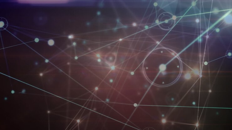 Animation of network of connections with spots on blue background