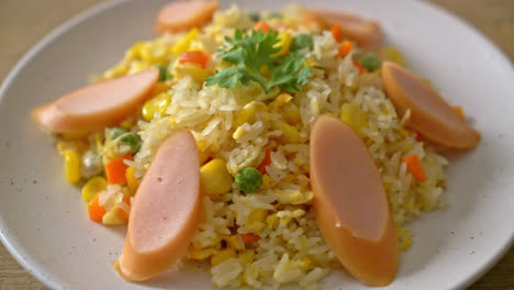 arroz frito con chorizo y vegetales mixtos