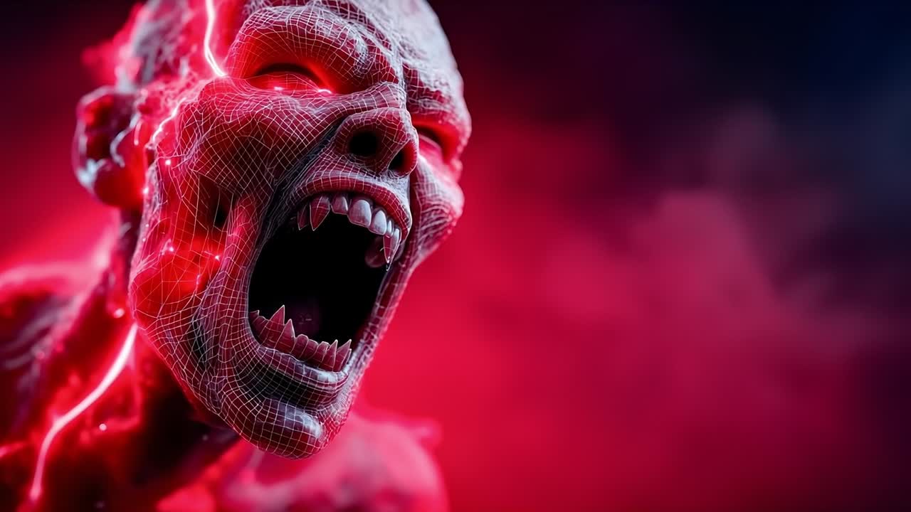 un primer plano de una persona con una luz roja en su cara