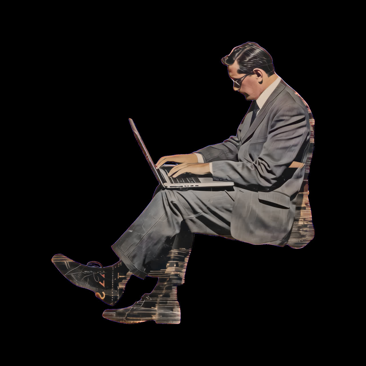 Vintage businessman using laptop
