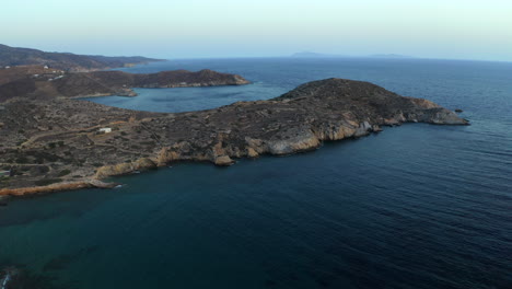 The-coastal-seascape-landscape-of-the-island-of-Ios,-Greece-for-drone-aerial-shot