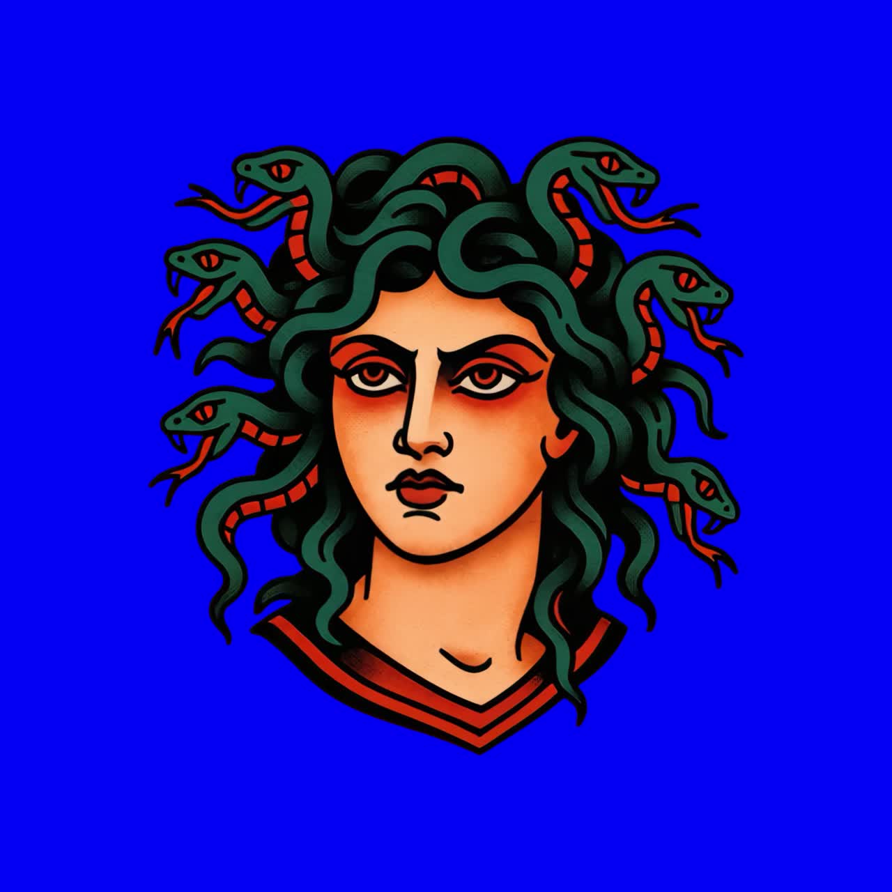 Medusa illustration animation, transparent 4K video, green screen