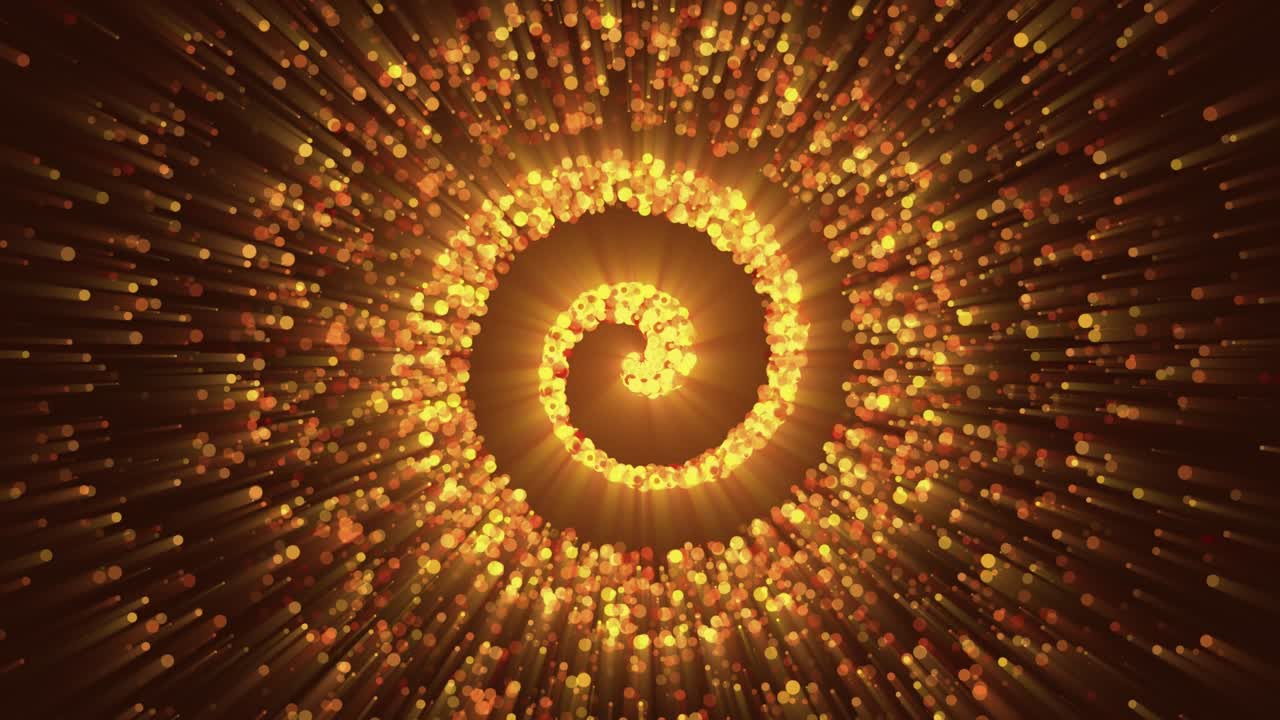 oro brillante polvo de estrellas en espiral de partículas de rastro partículas voladoras naranja mágica. video de stock