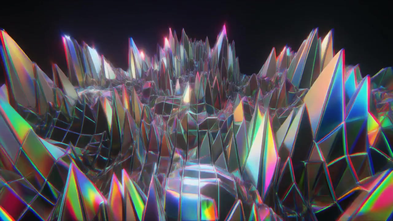 Abstract Iridescent Geometric Terrain with Moving Grid Lines