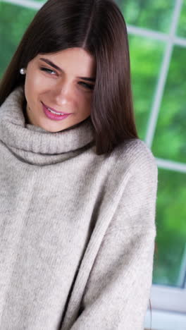 pretty young female model posing. positive attractive young woman. vertical video