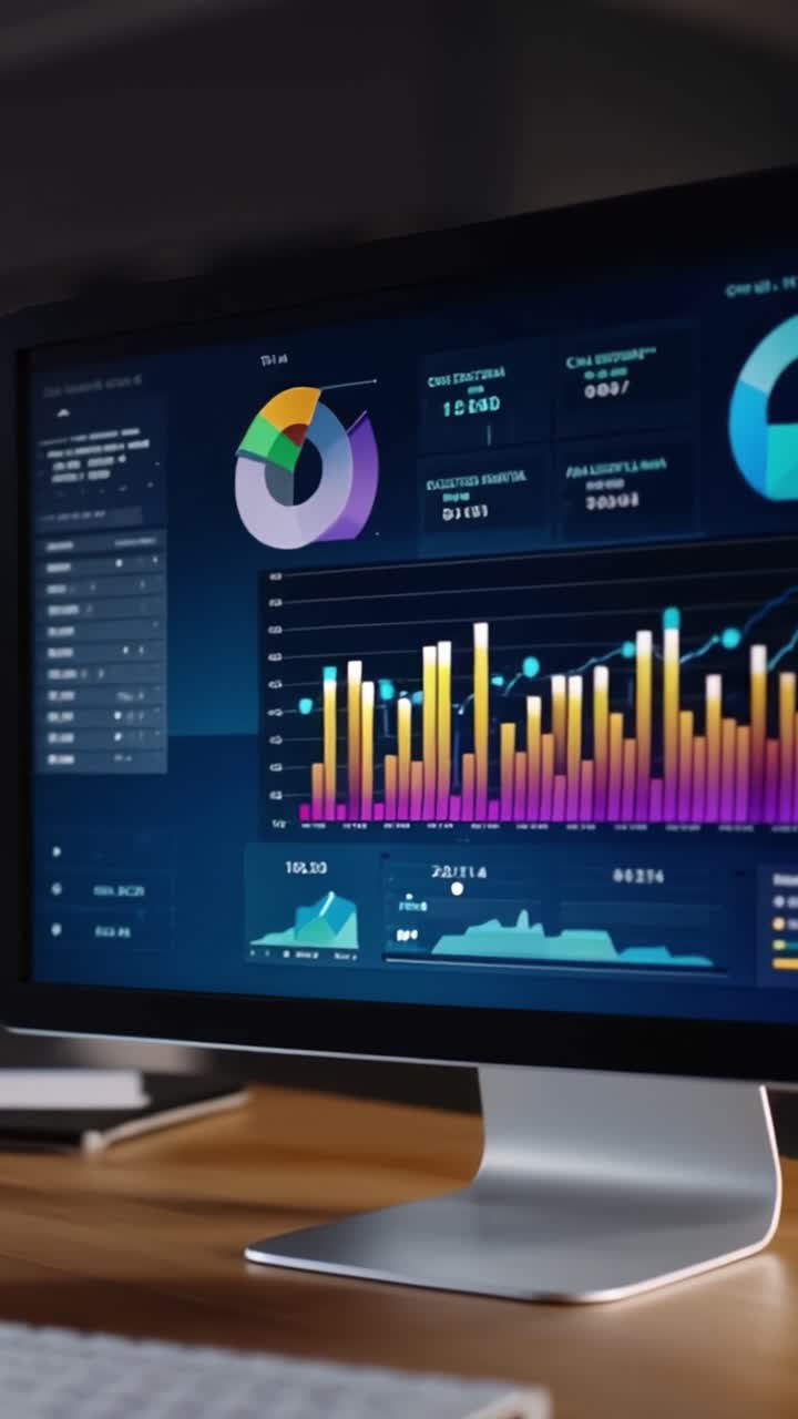 Data Visualization Dashboard Featuring Colorful Graphs and Charts on a Modern Computer Monitor Displaying Key Performance Metrics and Analytical Insights