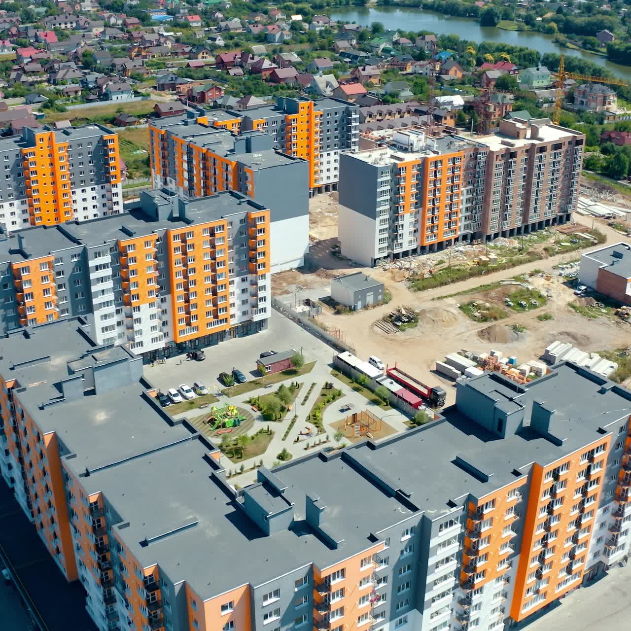 Aerial view of residantial modern exterior. High cityscapes architecture buildings