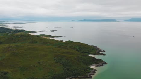 drone flying above beaches on stunning scottish coastline in the west coast of scotland, united kingdom