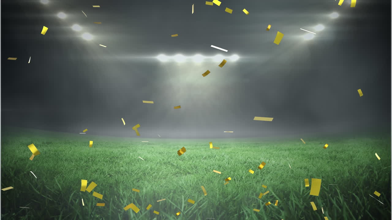 스포츠 경기장 위 에 떨어지는 금색 콘페티 의 애니메이션