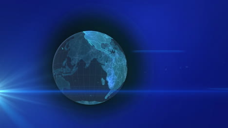 animation of globe and light trails on blue background