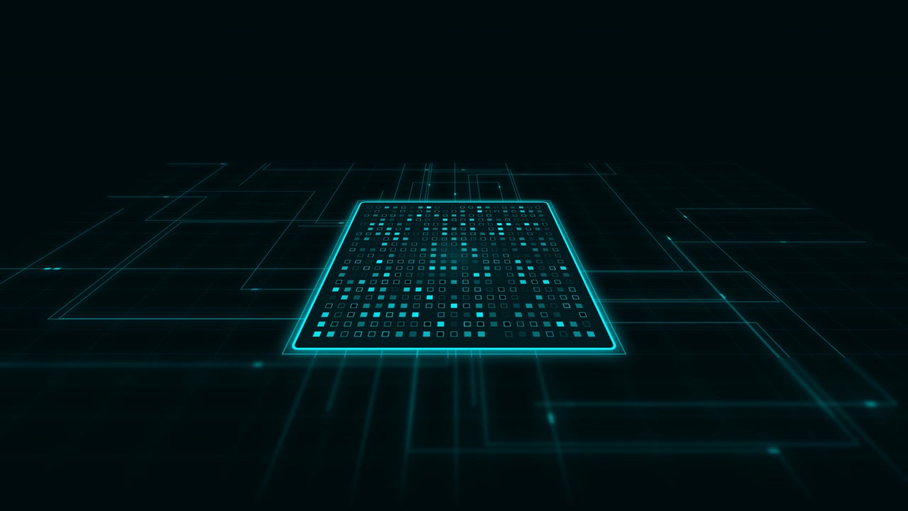 Digital Microchip Processing Data on Futuristic Circuit Board