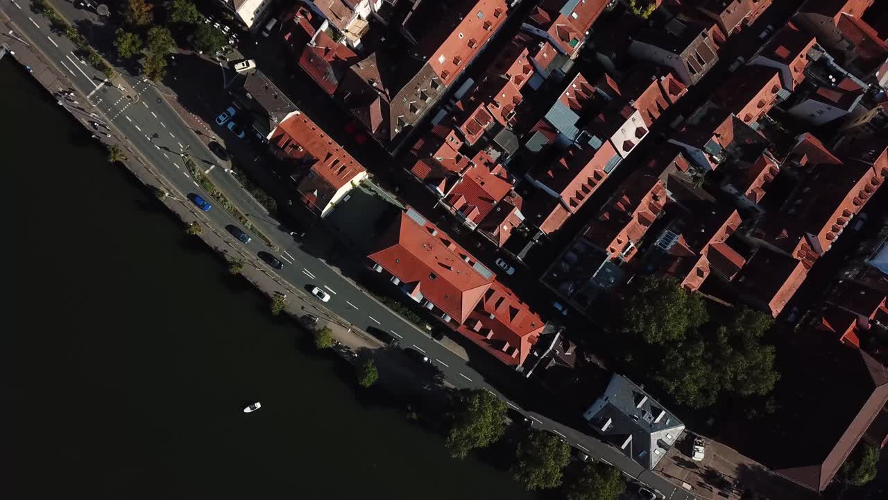 Bird aerial view of Heidelberg Germany buildings on summer during sunny day
