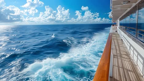 cruise ship sailing on the open ocean with wake