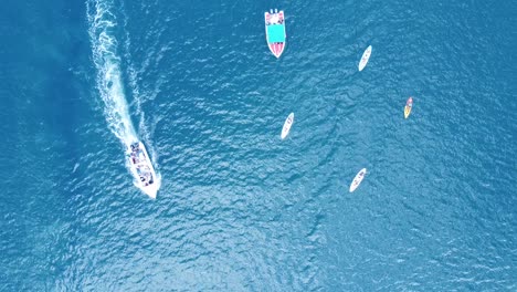 Top-down-shot-of-boats-in-Mauritius