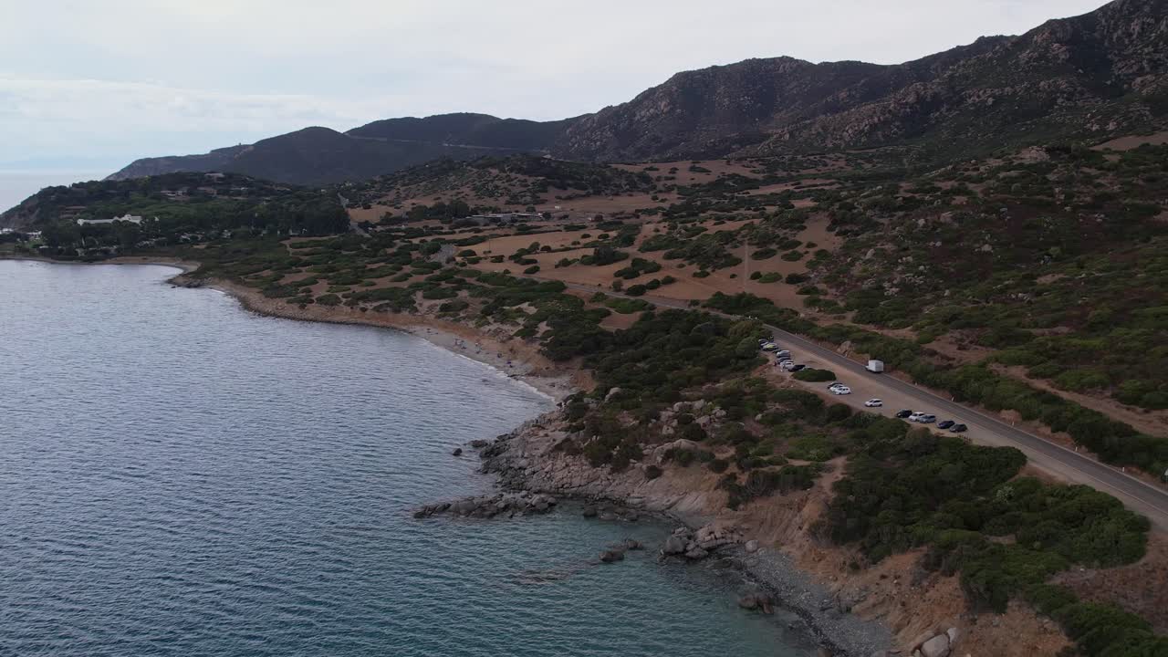 Road at the Sardinian coastline in Italy near