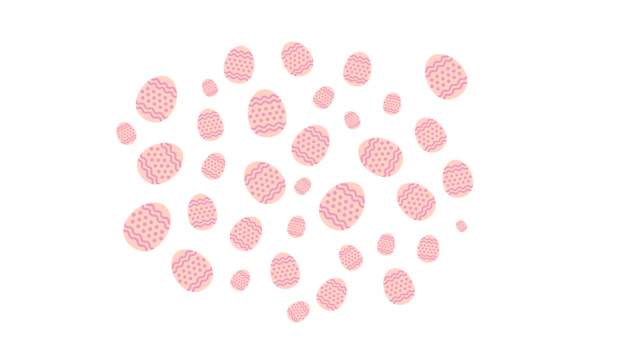 Easter Eggs pattern pop up from center animation 4K on white background