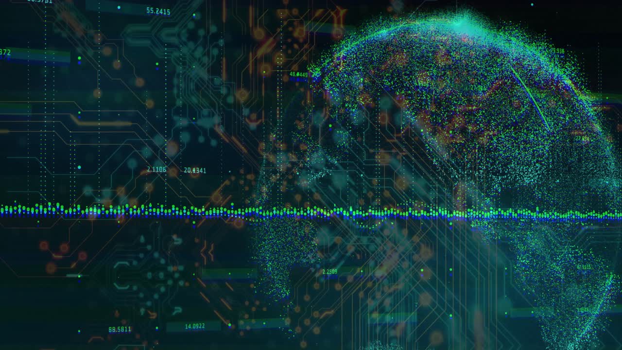 Opening circuit lines initiating globe emerging while waveform pulsing visualizing data analytics