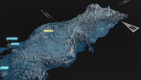 mapa de terreno en 3d de la noche en turquía