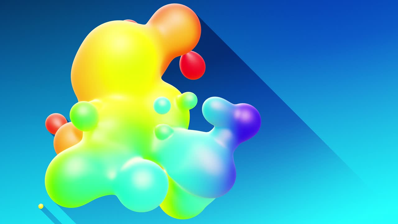 bolas multicolores o burbujas con colores de gradiente populares y en el material de brillo subterráneo volar en el aire se fusionan como gotas metabolas, esferas que arrojan sombras largas. 4k fondo en bucle sin costuras 7