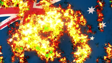 australia flag on fire burning animation