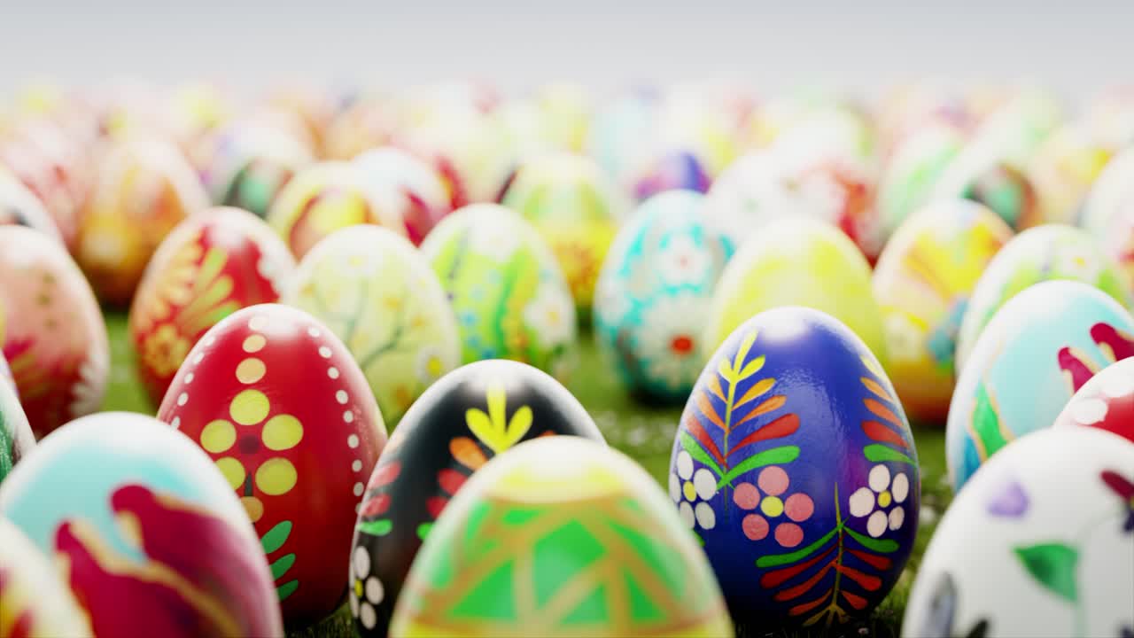 Colorful Hand-Painted Easter Eggs on Green Grass