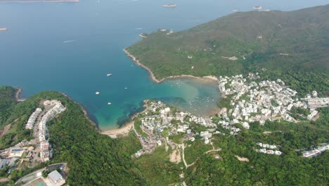 Hong-Kong-Sheung-Sze-Wan-Beach-and-Tai-Hang-Hau-Village,-Aerial-view