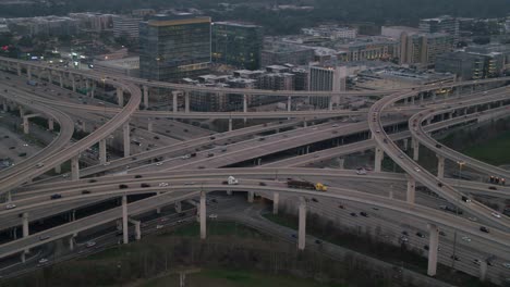 Aerial-of-cars-on-I-10-West-freeway-in-Houston,-Texas