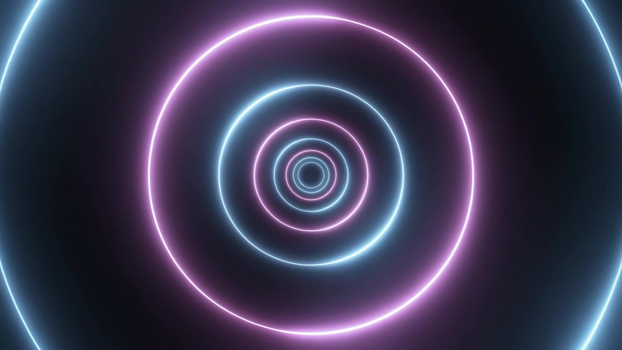 Túnel Abstrato de Círculos Luminosos em Rosa Neon e Azul