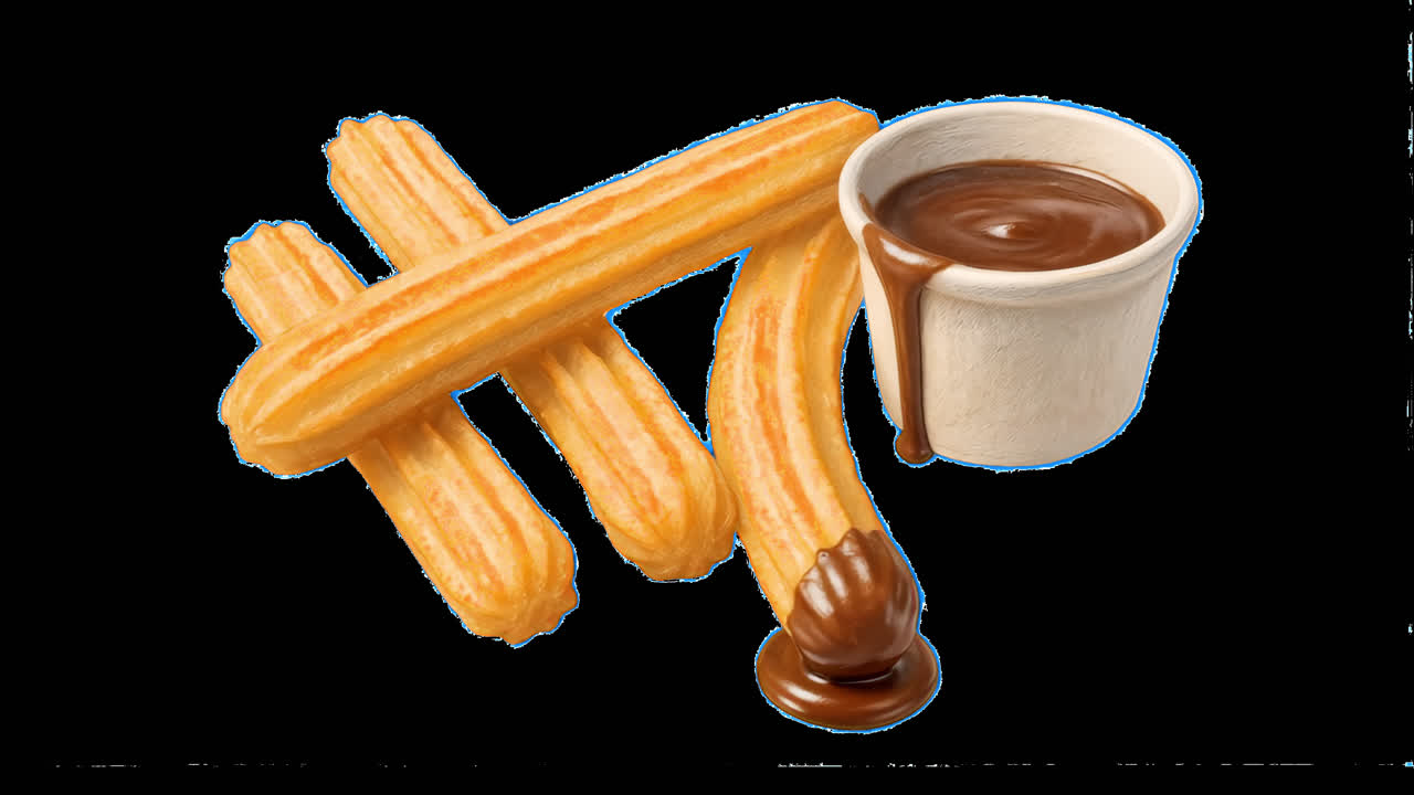 Churros with chocolate dip animation isolated asset, transparent 4K video, alpha channel, ProRes