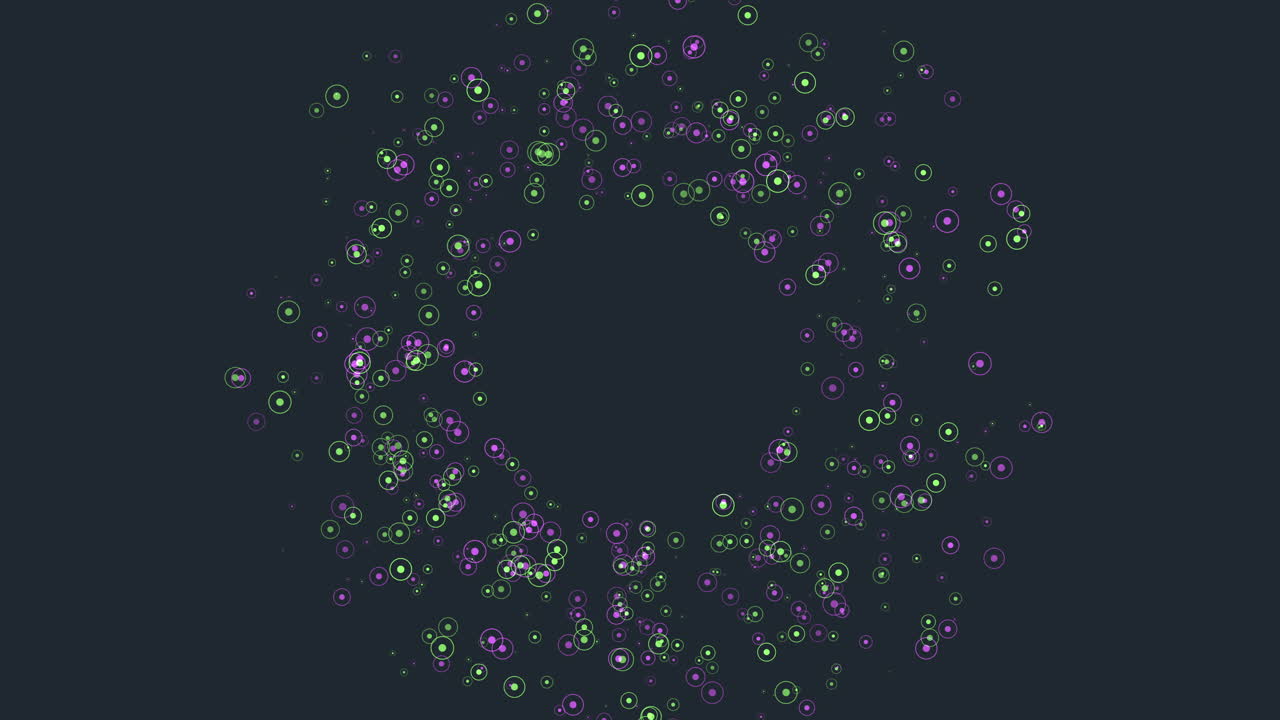 Spiraling circle of purple and green dots creates mesmerizing pattern