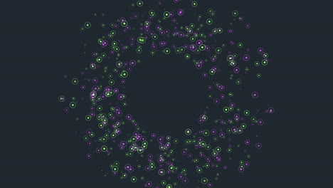 spiraling circle of purple and green dots creates mesmerizing pattern