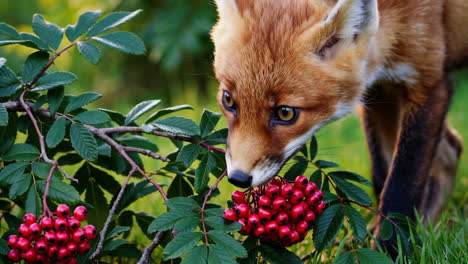 a curious fox among red berries