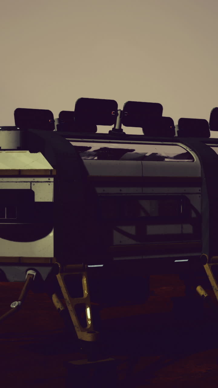 Futuristic habitat exploring martian landscape with advanced technology