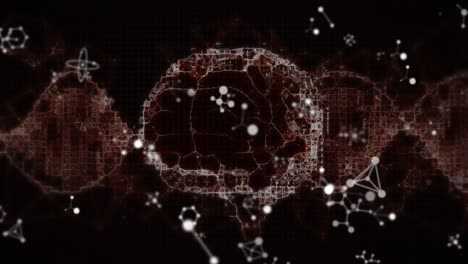 animación del cerebro humano y procesamiento de datos sobre moléculas