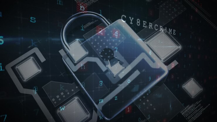 Animation of changing numbers and letters over online security padlock